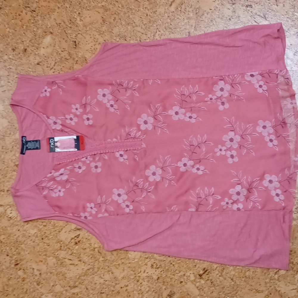 Rxb Faded Rose Linen Panel Embroidered Tank Top Women's Size XL NWT